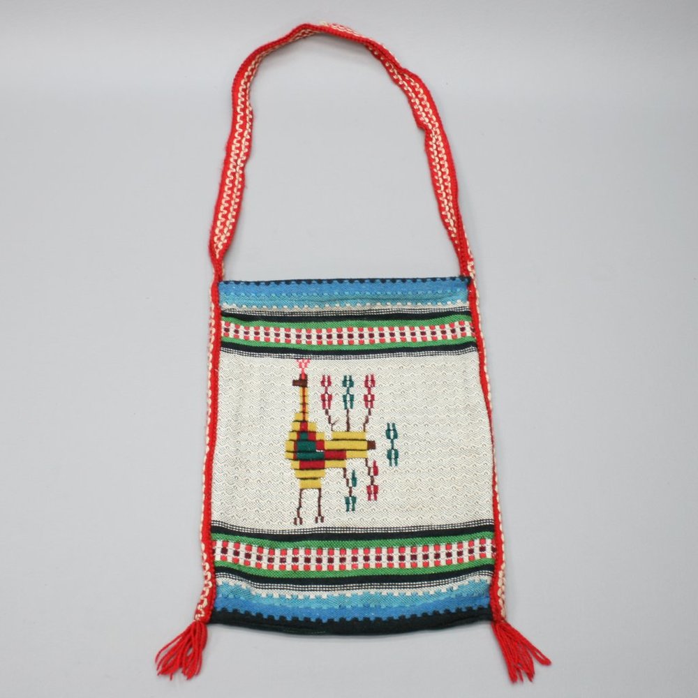 Vintage Native American Indian Shoulder Bag Purse Hand Woven Wool Peacock Tote